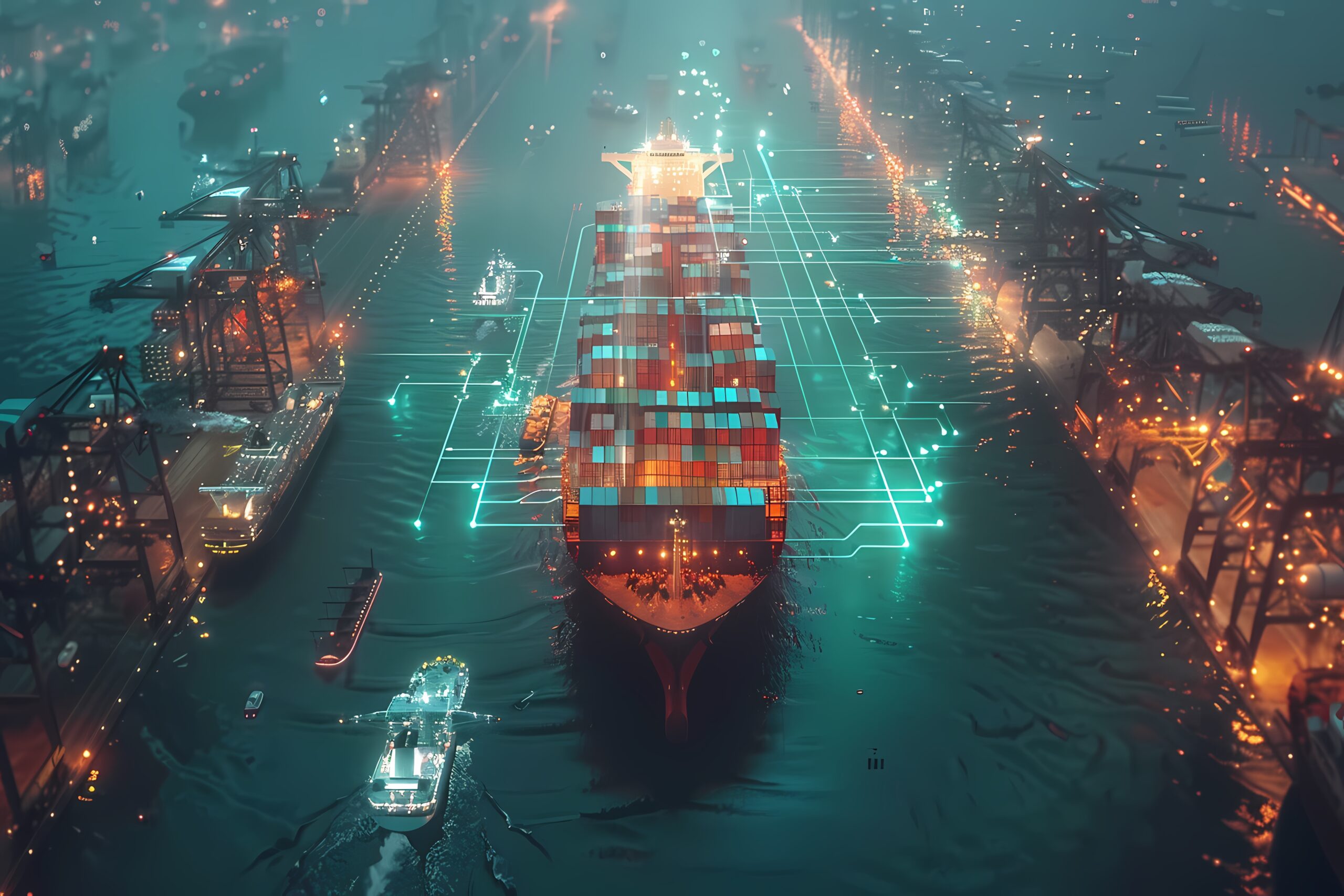 Ship carrying containers and fulfilling the seven seas shipping promise of the company. 
